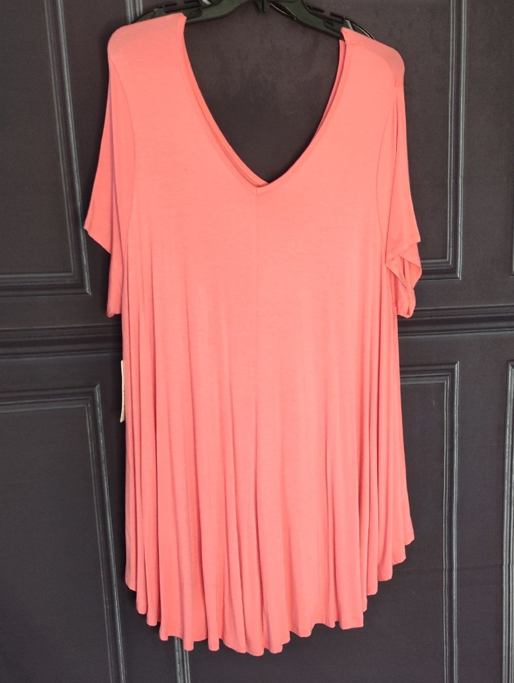 Roaman's Coral V-Neck Flutter Sleeve Tunic